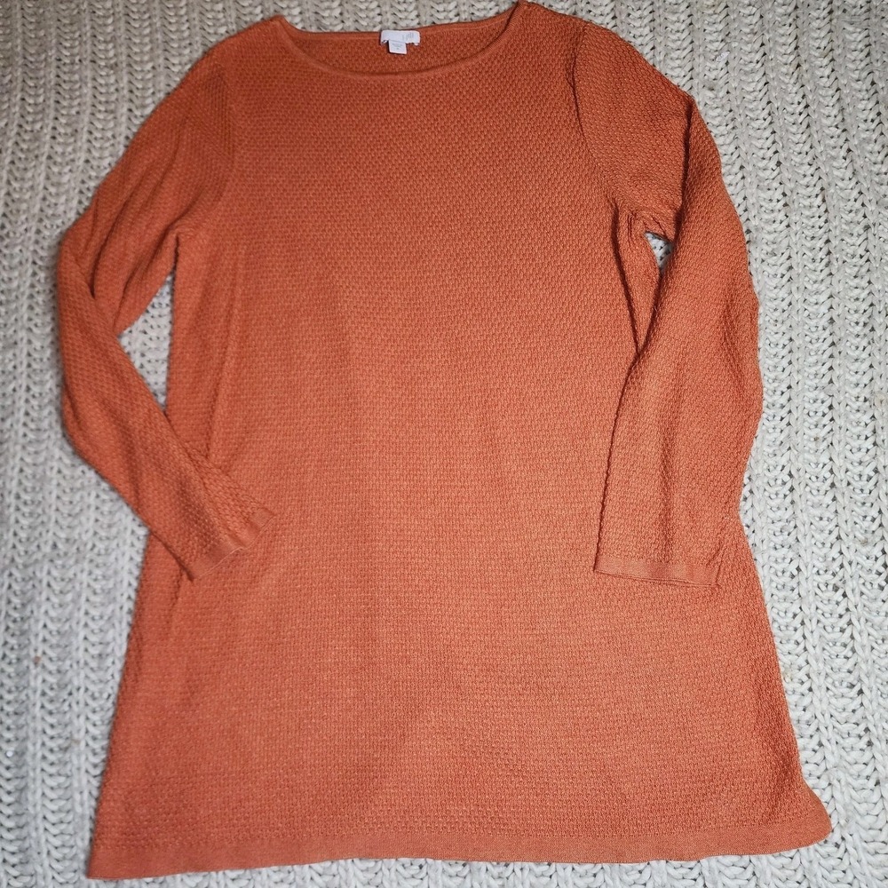 J. Jill Women's Knit Lime Orange Sweater Medium 3/4 Length Sleeves Casual V-Neck